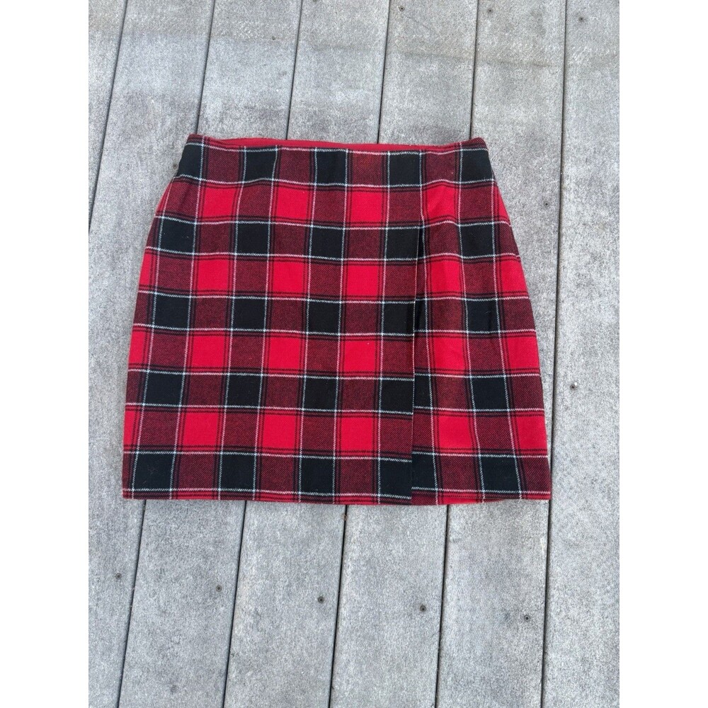 NWT Talbots Women’s Wool Blend Plaid Mock Wrap Skirt 16P